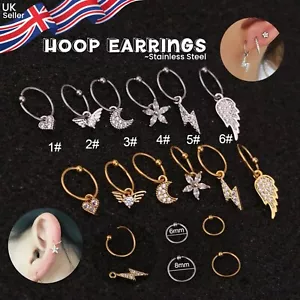 Hoop Earrings Ring 6mm 8mm Piercing Tragus Cartilage 20G Helix Rook Nose Feather - Picture 1 of 7