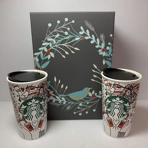 (2) Starbucks Holiday Red Cup Christmas Cheer Double Wall Ceramic Tumblers ~ NEW - Picture 1 of 15