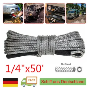6mmX15m Kunststoffseil Synthetikseil Seilwinde Windenseil ATV UTV Grau 10000lbs - Bild 1 von 9