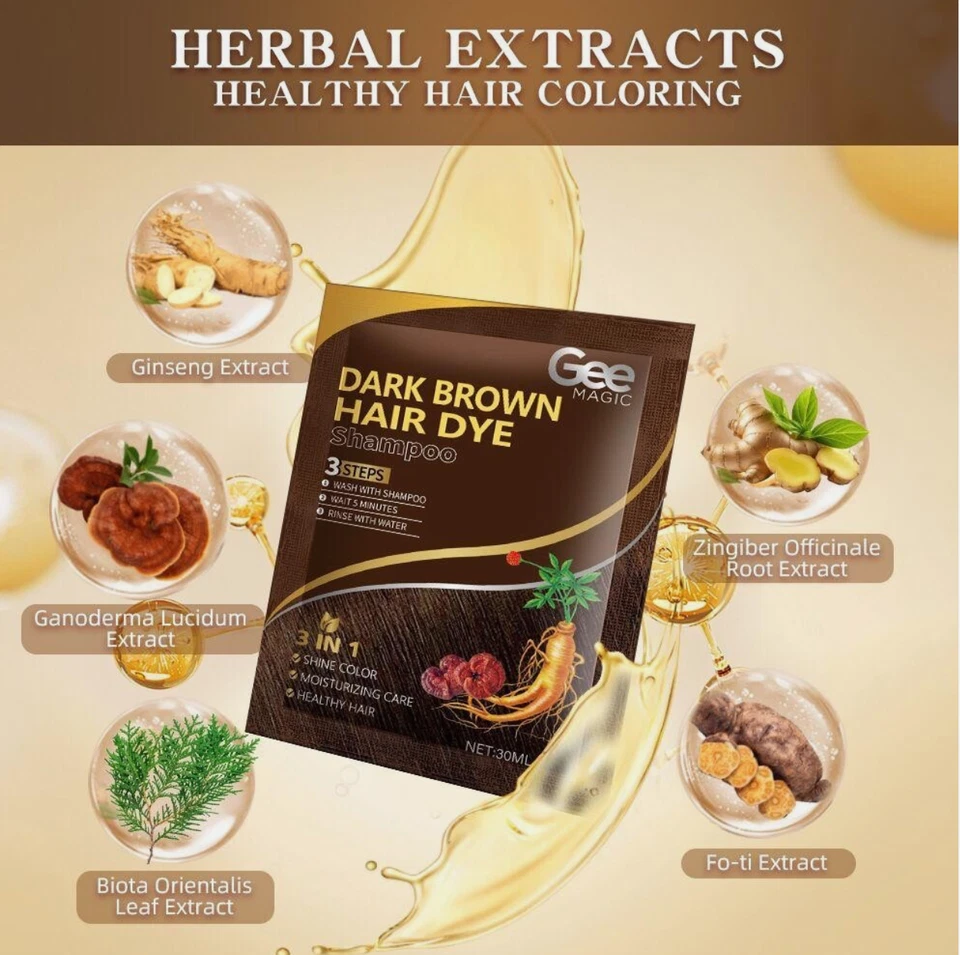 30 ml x 10 sobres de viaje vacaciones tinte de cabello champú herbal natural para hombres y mujeres Foto 1 de 1
