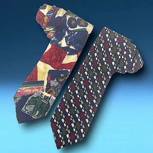 Lot 2 x Vintage 90's Structure Le Collezioni Silk Neckties Ties Abstract Collage - Picture 1 of 8