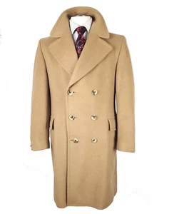 Double Breasted Vintage 38R Cashmere Wool Overcoat Tan Brown Men’s Coat - Picture 1 of 5