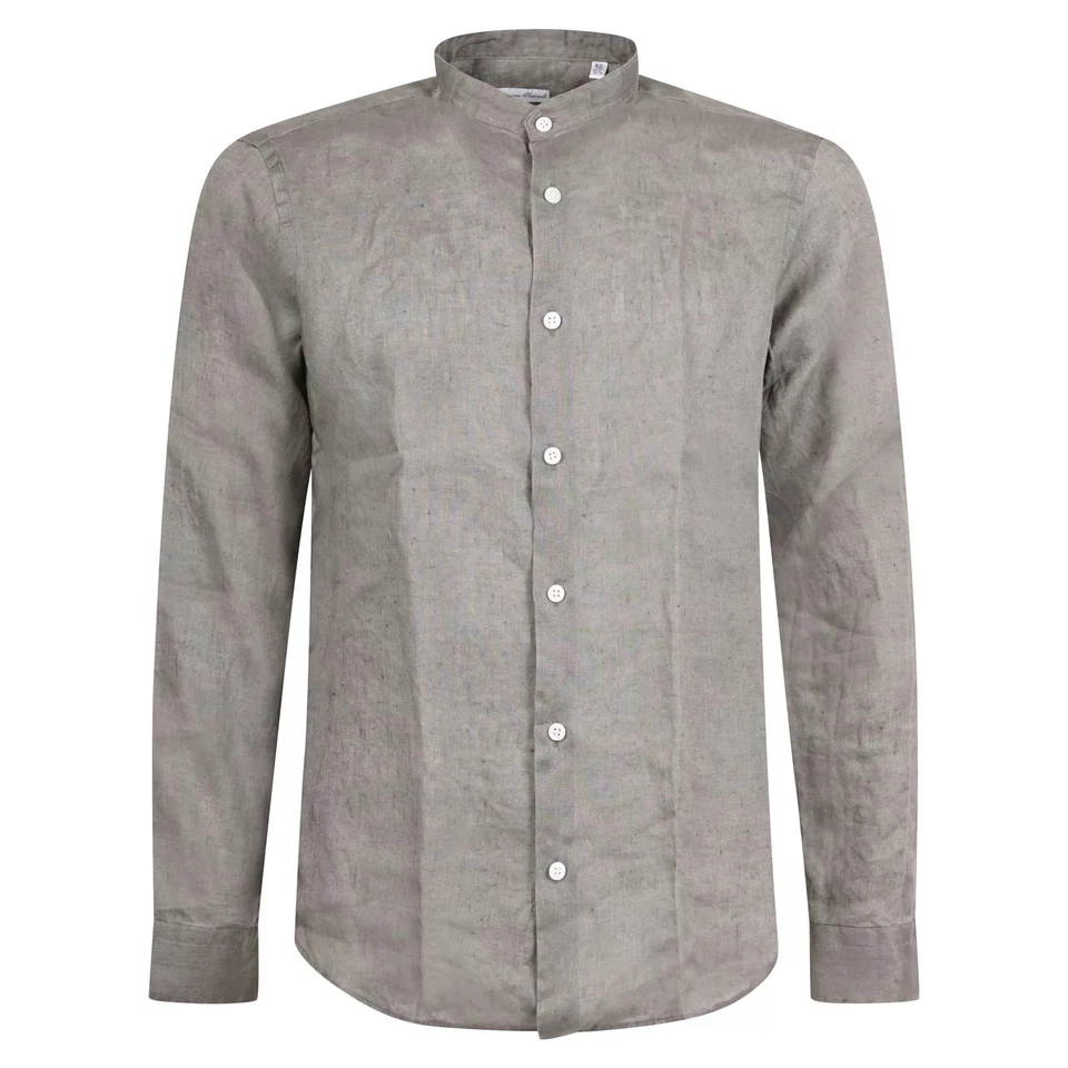 Lavorazione Sartoriale - Camicia verde coreana in lino slim fit per uomo - Immagine 1 di 1