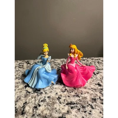 Disney Princess Figurines Cinderella Aurora Blue Pink Ball Gown Cake Topper - Image 1 of 4