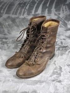 Bota Packer Laredo Para Hombres Talla 9.5 EE High Lacer Western Kiltie Cuero Marrón - Imagen 1 de 9