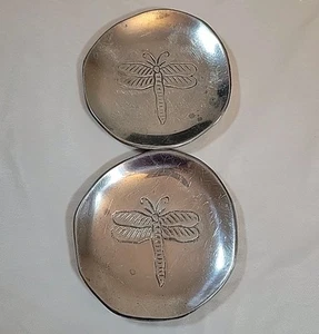 2 Dragonfly Trinket Dish Tray Pewter Made In India - Picture 1 of 10