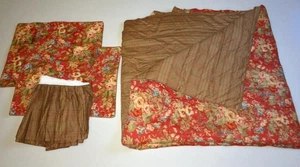 Ralph Lauren CHAPS 4pc Summerton Red Floral Houndstooth Queen Comforter Set EUC - Picture 1 of 11