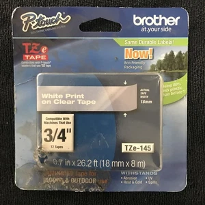 Brother Teil # TZe-145 Schriftband (OEM) 3/4" weiß Druck auf transparentem Band - Bild 1 von 4