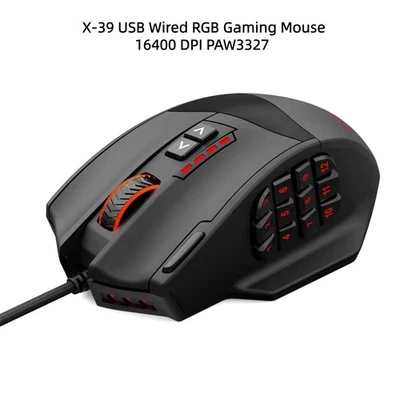 New X39 Wired 16400 DPI 19 Programmable Buttons Optical RGB Gaming Mouse PAW3327 - Image 1 of 4