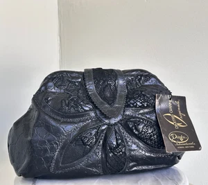 Bolso clutch de cuero negro vintage años 80 Deadstock convertible bolso de hombro - Imagen 1 de 10