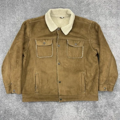 Old Navy Jacket Mens 2XL Brown Sherpa Lined Suede Button Down - Image 1 of 4