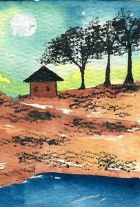 Aceo Kunstkarte "Haus am See" Aquarell Kunst KOSTENLOSER VERSAND - Bild 1 von 1
