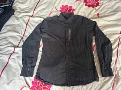 G-Star Raw Morton Sea Pinstriped Long Sleeve Cotton Shirt - Black/White - Size L - Image 1 of 4