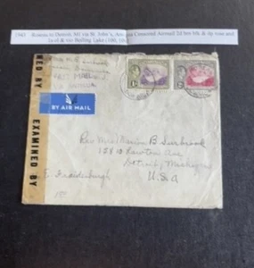 Dominica Cover W/ Two Stamps 1943 Censored #100, 106 Roseau to Detroit - Picture 1 of 3