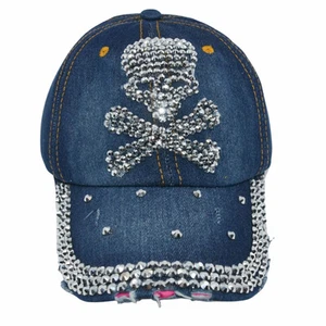 Popfizzy Bling Skull Hat for Women, Rhinestone Baseball Cap, Adult Denim... - Picture 1 of 7