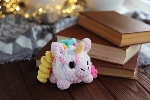Tiny Fluffy Unicorn Toy Crochet Plush Handmade Soft Animal Gift Cute Mini Unicor - Picture 1 of 5