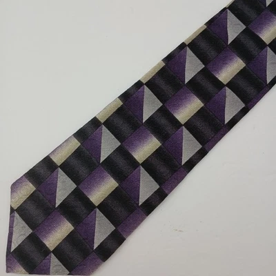 Pierre Cardin 100% Silk Mens Necktie Geometric Purple/Silver/Black 56"x4" Short - Image 1 of 4