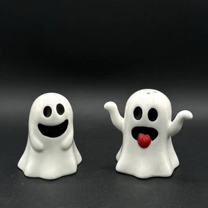 Tabletop Ghost Salt & Pepper Set Ceramic Halloween Spooky Silly And Cute - Picture 1 of 9