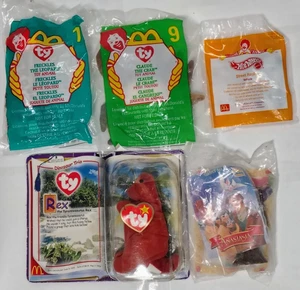 Lote de 5 juguetes sellados, gorros McDonalds Teenie, T-Rex, Hot Wheels y BK Anastasia - Imagen 1 de 8