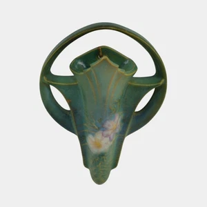 Roseville Pottery Cosmos Verde 1939 Art Deco Cerámica Cerámica Bolsillo de Pared 1285-6 - Imagen 1 de 6