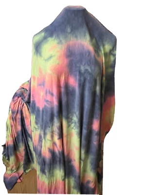 2-yards KNIT STRETCH TIE DYE PRINT PINK, YELLOW & SLATE Colors - Image 1 of 3