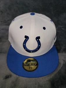 NEW ERA 59 FIFTY NFL INDIANAPOLIS COLTS FITTED MENS HAT 7 3/8 WHITE BLUE STAIN - Picture 1 of 10