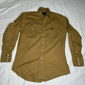 Wrangler Brush Popper Pearl Snap Men's Khaki Shirt 15 1/2-33 X-Long Tail Vintage - Picture 1 of 9