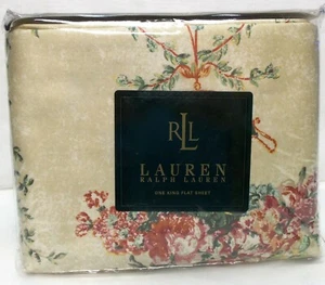 NIP! RALPH LAUREN VILLANDRY FLORAL CREAM King Flat Sheet Sateen Cotton NEW! - Picture 1 of 2