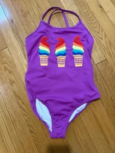 Hanna Andersson Girls 1 pc Swimsuit Sz 160 US 14/16 Rainbow Color Ice Cream Cone - Picture 1 of 5