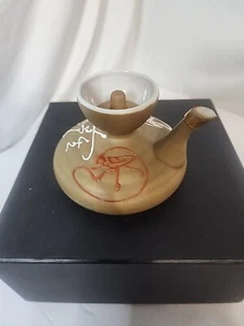 Sake Bottle With Lid Porcelain Japan Japanese Brown Handpainted Decanter - Picture 1 of 9