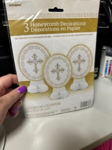 Unique 1st Holy Communion 3ct. Honeycomb Decorations Party Supply New!!!