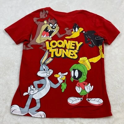 Looney Tunes Graphic Tee Bugs Bunny Daffy Taz Marvin Red Kids Size 14/16 - Image 1 of 4