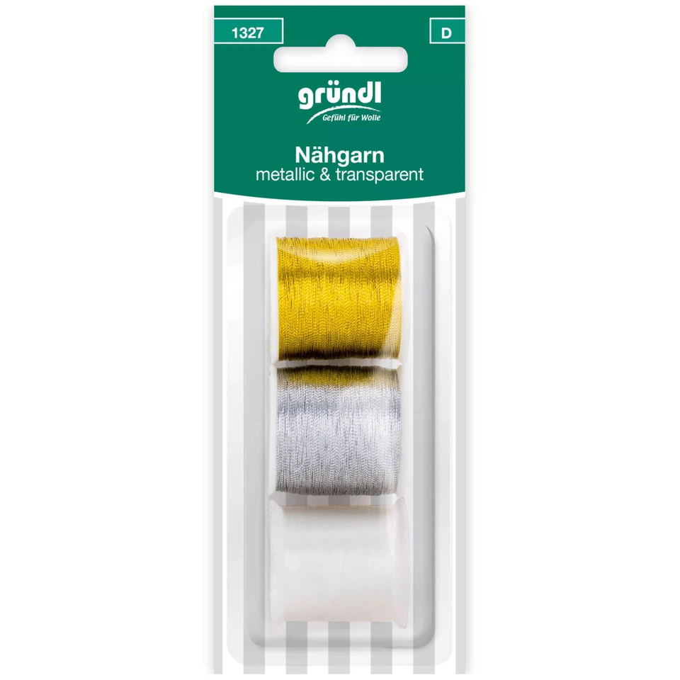 GRÜNDL 3x 100m Nähgarn silber-, goldfarben & transparent (1327) - Bild 1 von 1