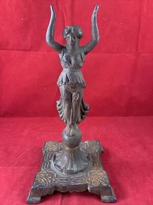 VTG Antique Art Deco Nouveau Single Candle Stick Cast Iron Woman Lady 11” Tall - Picture 1 of 7