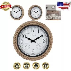 Coastal 14-Inch Wall Clock with Temperature & Humidity – Indoor/Outdoor - Picture 1 of 8
