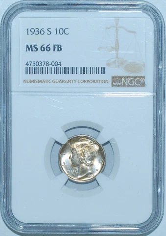 1936 S NGC MS66FB Full Bands Mercury Dime Cover