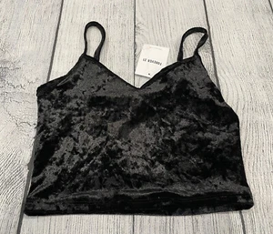 Forever 21 Crop Top XS Shirt Black Velvet Style Adj Straps E2 - Picture 1 of 7