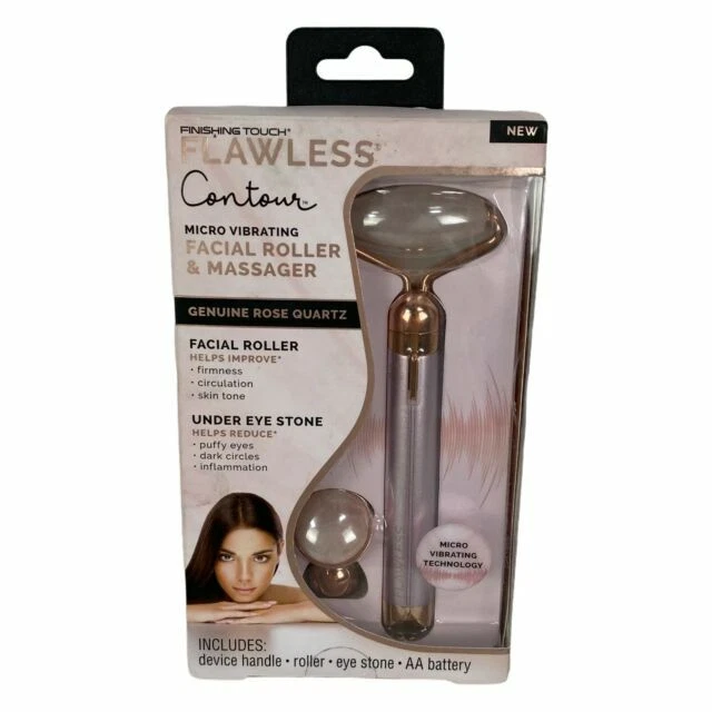 Finishing Touch Flawless Contour Vibrating Facial Roller and Massager - Rose Quartz