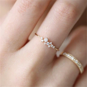 Women Cluster Ring Wedding Engagement Crystal Rhinestone Cluster Rings Jewelry - Picture 1 of 10