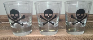 Three Susquehanna Glass Skull and Crossbones Rocks Glasses Tumblers - Picture 1 of 13