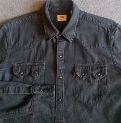 Levi's Shirt Men's M Black Denim Pearl Snap Western Sawtooth Cowboy Faded - Image 1 of 4