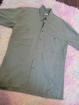 Camisa Birmania Bibas Seda Abotonada Hombre Pequeña Verde De Colección  Foto 1 de 4