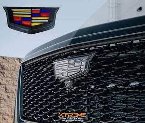 Fits 2015-2020 Cadillac Escalade Black LED Grille Emblem MultiColor Illuminated - Picture 1 of 3