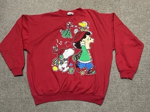 Vintage Peanuts Novel Teez Snoopy Lucy Woodstock Weihnachtspullover Sweater rot - Bild 1 von 20