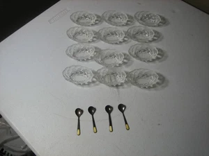 12 Matching Salt Cellars Crystal Glass Plus 4 Sterling Silver Spoons-MEKA DENMAR - Picture 1 of 12