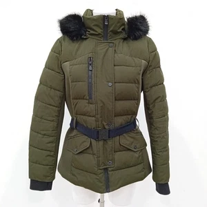 Michael Kors Puffer Jacket Size Medium Khaki Green Black Fur Trim Hood FLT-CD - Picture 1 of 12