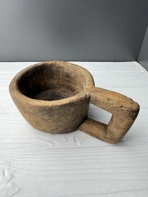 Antique Ukrainian Wooden mortar Hand Carved Grain Bowl Primitive Decor - Image 1 of 4