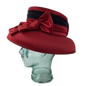 Vintage First Avenue Red Large Bow Cloche Occasion Raceday Wedding Hat 58cm - Picture 1 of 5
