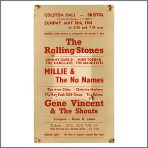 The Rolling Stones Gene Vincent 1964 Handbill Bristol (UK) - Imagen 1 de 1