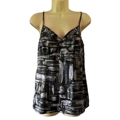 Daisy Fuentes M Gray Print Silky Camisole Blouse Y2K Foto 1 de 4